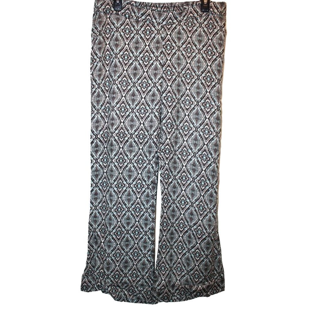 So Rad by Atv Womens Casual Pants Size Large Black Aqua White Boho Elastic Waist